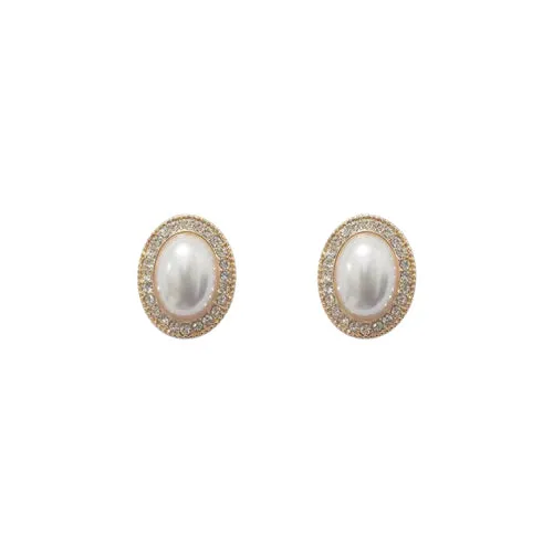 GOLD PEARL EARRINGS CLEAR STONES ( 28454 WHG ) sold by Oh My Jewelry