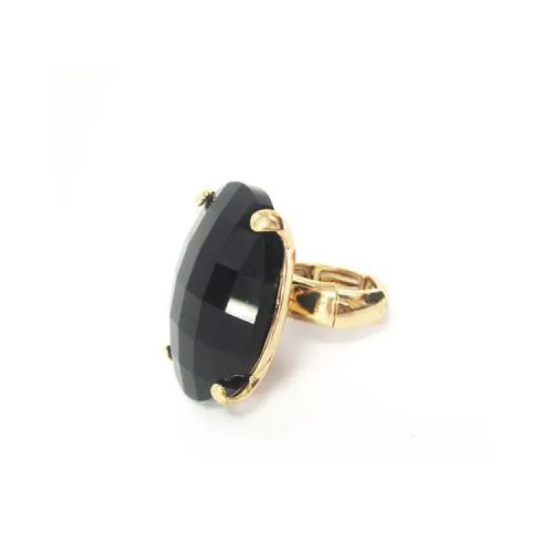 Gold Stretch Ring with Large Black Oval Stone ( 7006 GDBLK ) sold by Oh My Jewelry