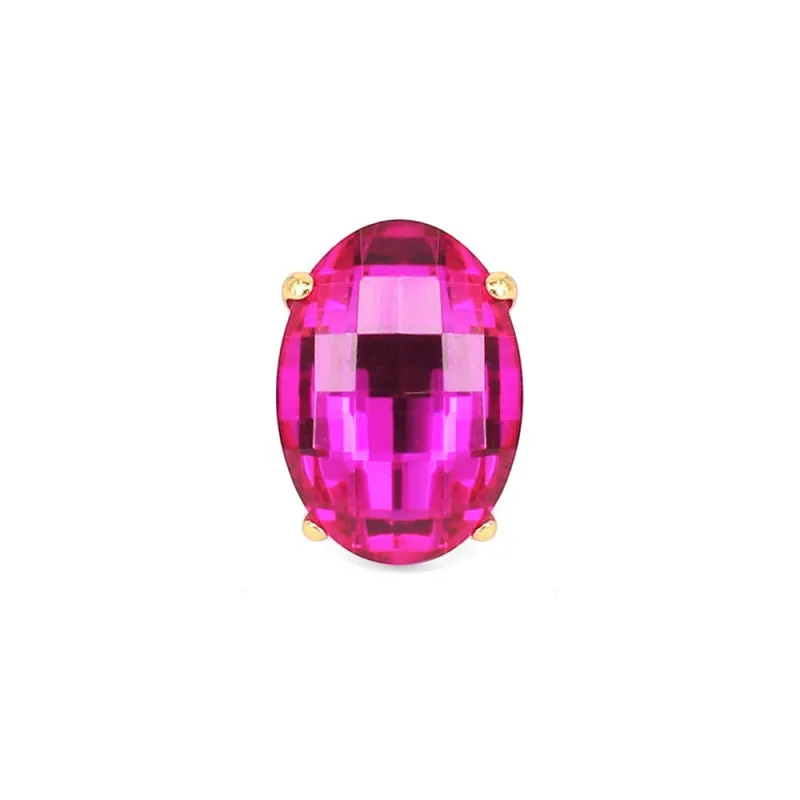 Gold Stretch Ring with Large Fuchsia Pink Oval Stone ( 7006 GDFSH ) sold by Oh My Jewelry