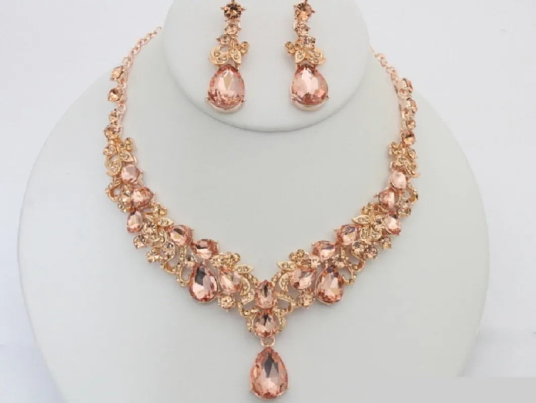 ROSE GOLD NECKLACE SET PEACH STONES ( 20627 RGPEA ) sold by Oh My Jewelry