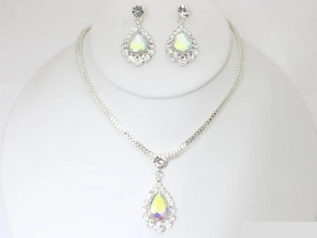 SILVER NECKLACE SET AB STONES ( 19692 SAB ) sold by Oh My Jewelry