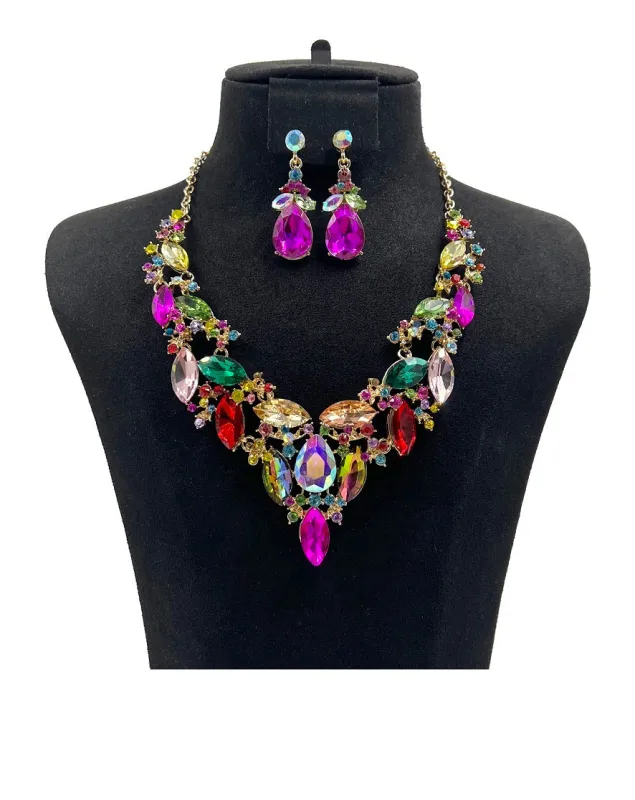 GOLD NECKLACE SET MULTI COLOR STONES ( 0084 2MT ) sold by Oh My Jewelry