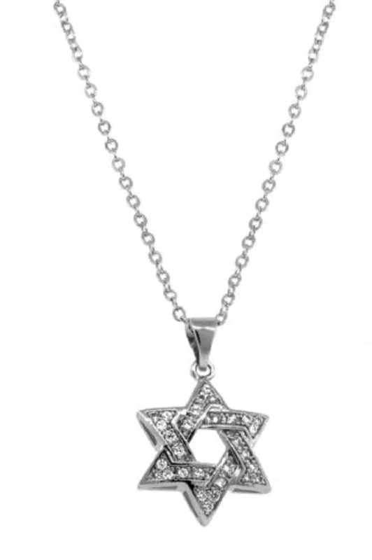 SILVER NECKLACE STAR OF DAVID CLEAR CZ CUBIC ZIRCONIA ( 5907 ) sold by Oh My Jewelry
