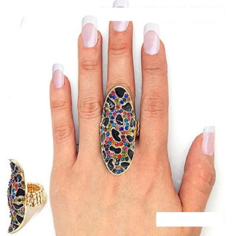 GOLD BLACK STRETCH RING MULTI COLOR STONES ( 3000 GDBKDMT ) sold by Oh My Jewelry