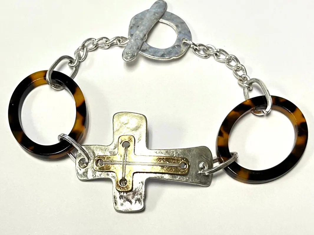 SILVER TURTLE SHELL BRACELET CROSS ( 2452 S ) sold by Oh My Jewelry