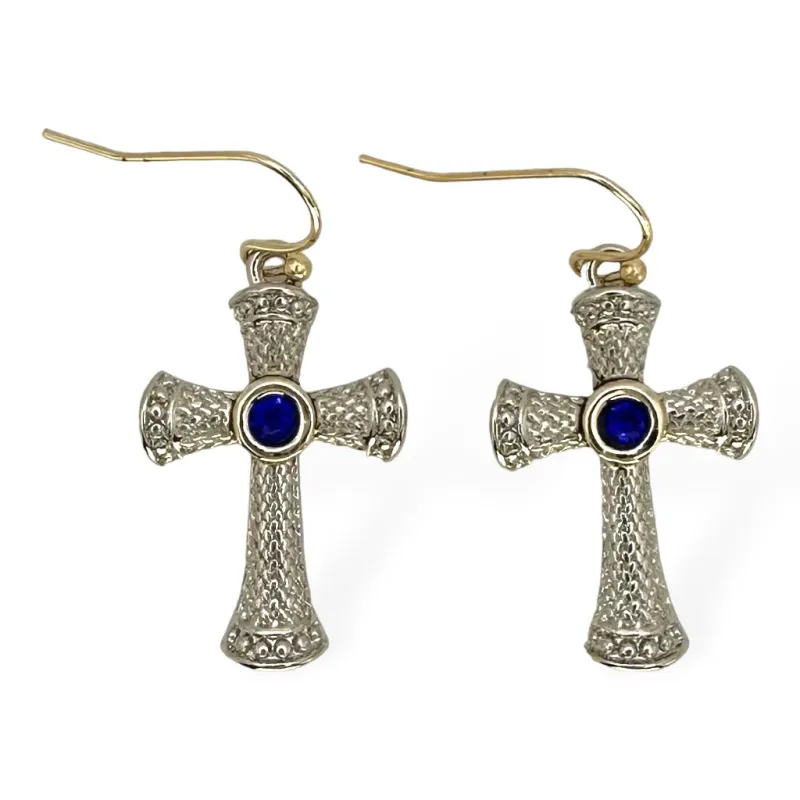SILVER GOLD CROSS EARRINGS SAPPHIRE STONES ( 8848 EKSA ) sold by Oh My Jewelry