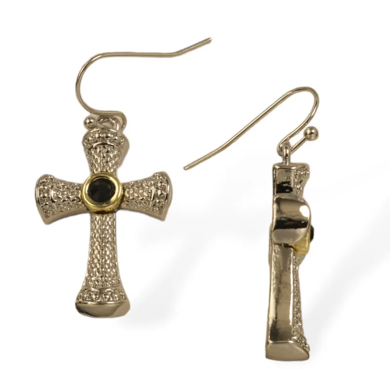 SILVER GOLD CROSS EARRINGS BLACK STONES ( 8848 EKJ ) sold by Oh My Jewelry