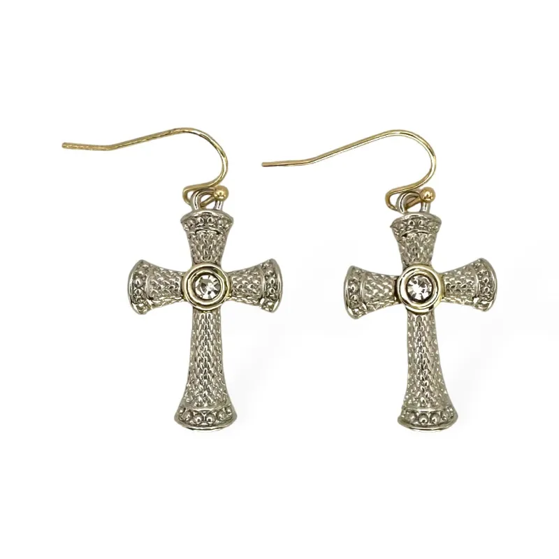 SILVER GOLD CROSS EARRINGS CLEAR STONES ( 8848 EKC ) made by Oh My Jewelry