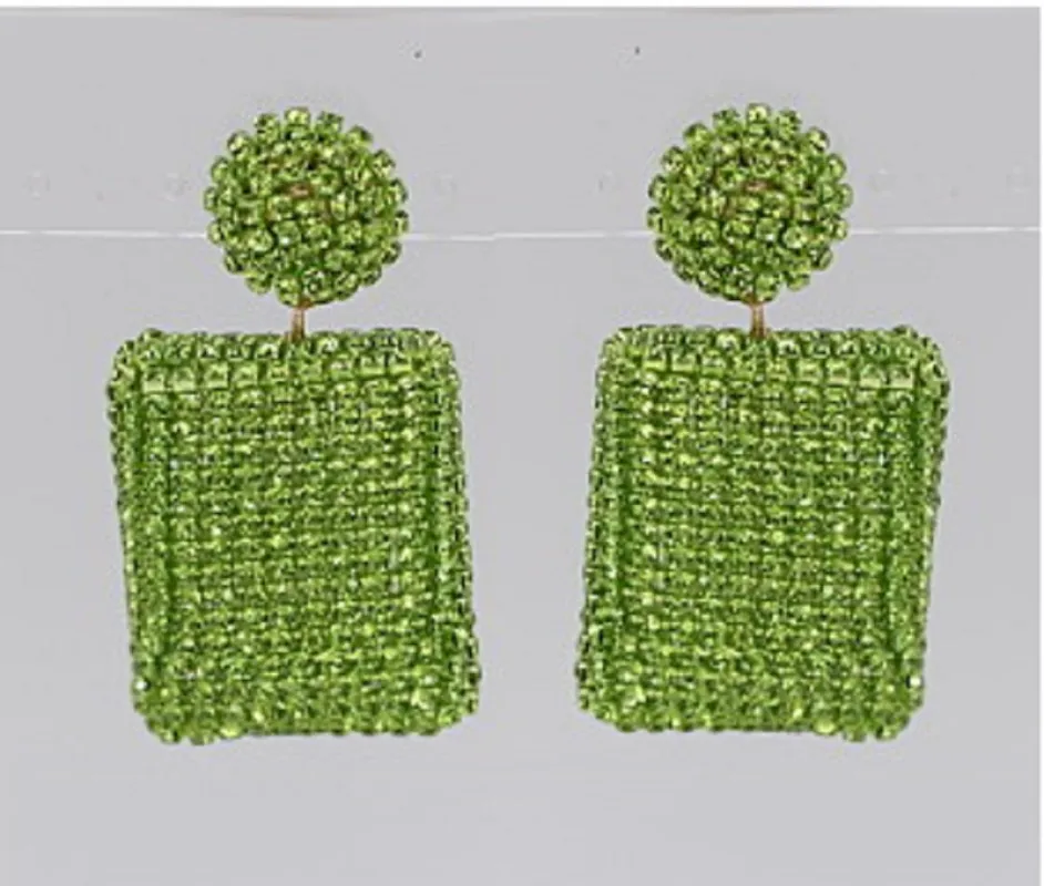 SQUARE PAVE STONE DANGLING EARRINGS ( 2290 GRN ) made by Fiesta