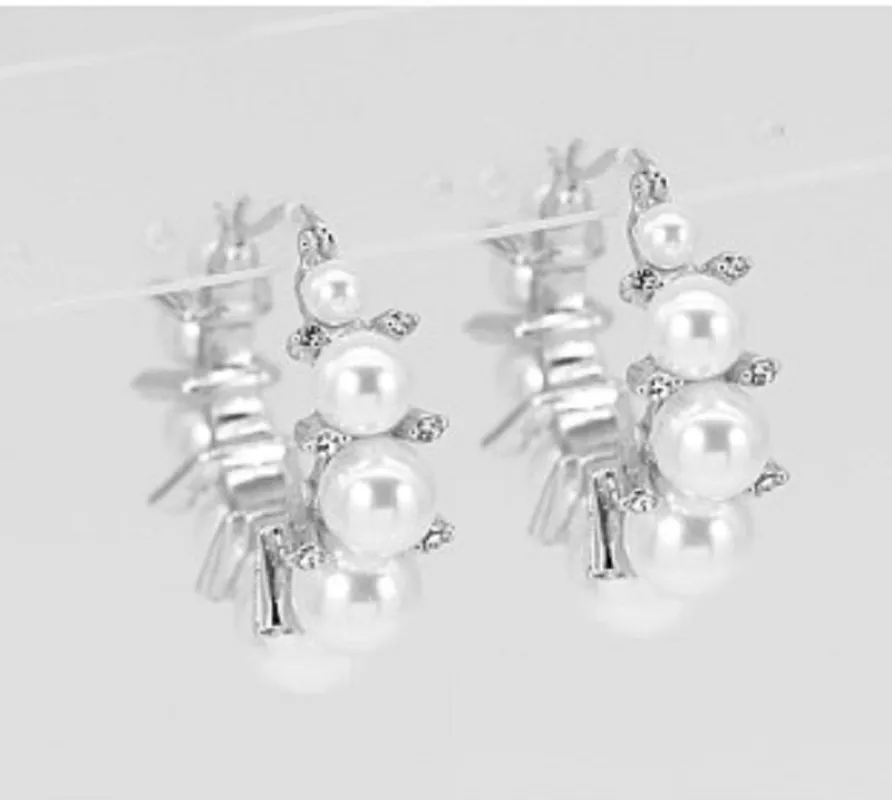 SILVER HOOP EARRINGS PEARLS ( 4642 RHCRM ) sold by Oh My Jewelry