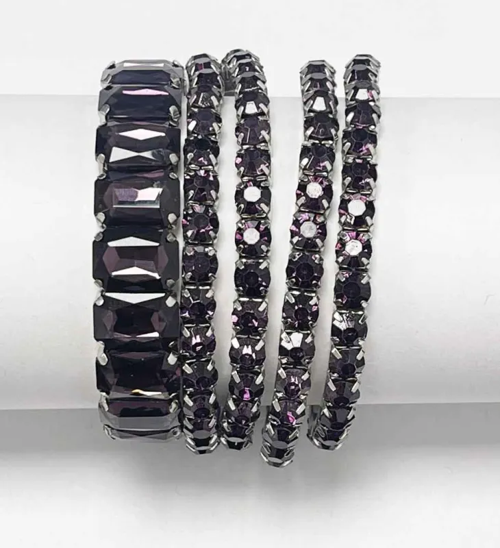 SILVER STRETCH BRACELETS PURPLE STONES ( 629 DPP ) sold by Oh My Jewelry