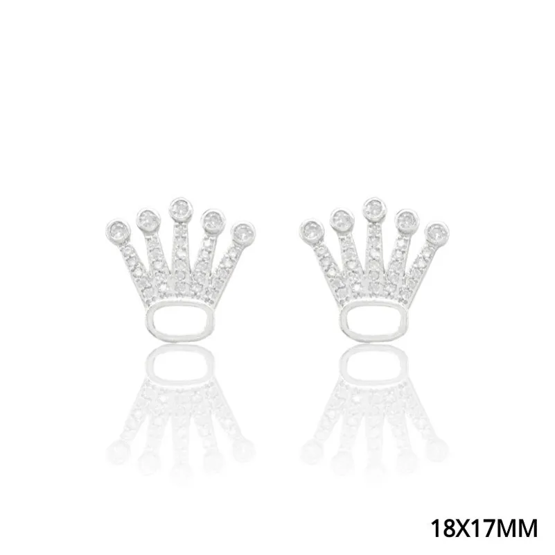 WHITE GOLD DIPPED CROWN CZ EARRINGS ( 5148 RH ) sold by Oh My Jewelry