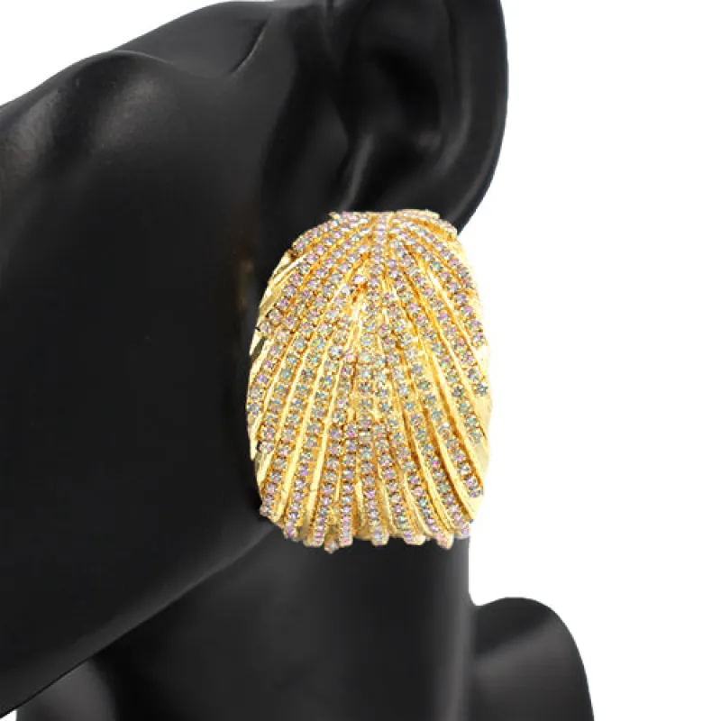 GOLD LEAF EARRINGS VITRAIL OIL SPILL STONES ( 2540 GDHG ) sold by Oh My Jewelry