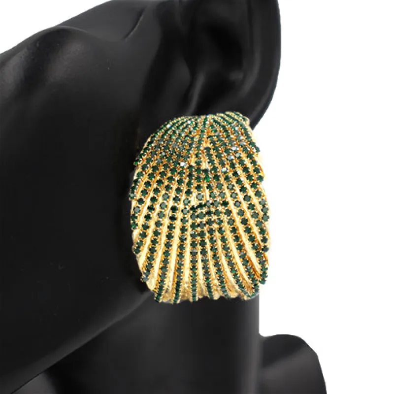 GOLD LEAF EARRINGS EMERALD GREEN STONES ( 2540 GDEMR ) sold by Oh My Jewelry