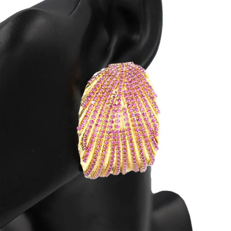 GOLD LEAF EARRINGS FUCHSIA STONES ( 2540 GDFSH ) sold by Oh My Jewelry