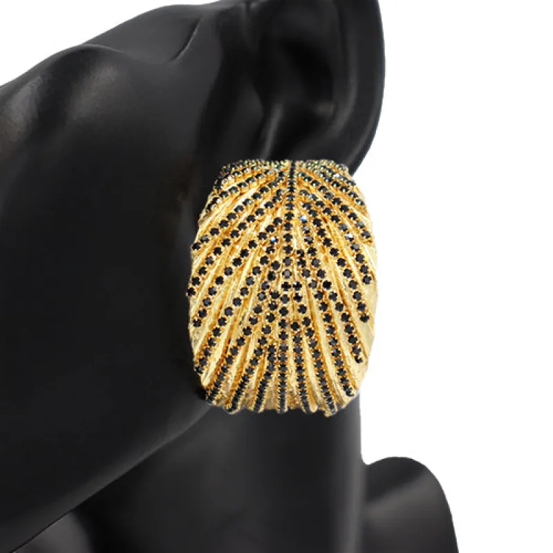 GOLD LEAF EARRINGS BLACK STONES ( 2540 GDJET ) sold by Oh My Jewelry