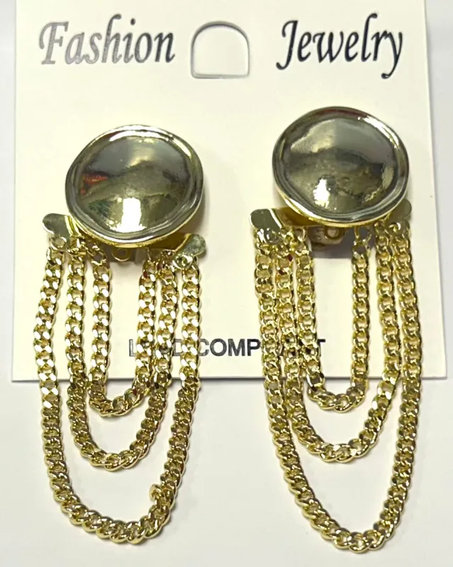 GOLD CLIP ON EARRINGS DANGLING CHAINS ( 23168 LFG ) sold by Oh My Jewelry