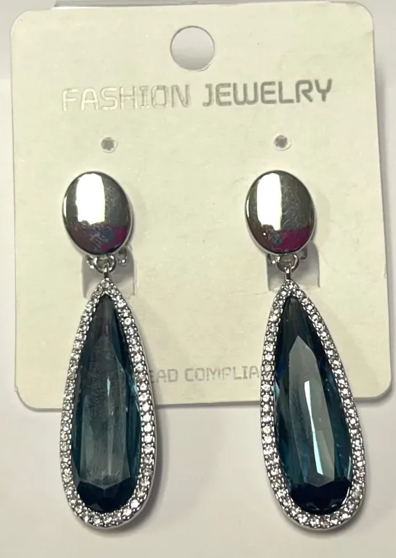 SILVER CLIP ON EARRINGS BLUE HUE ( 23303 BL ) sold by Oh My Jewelry