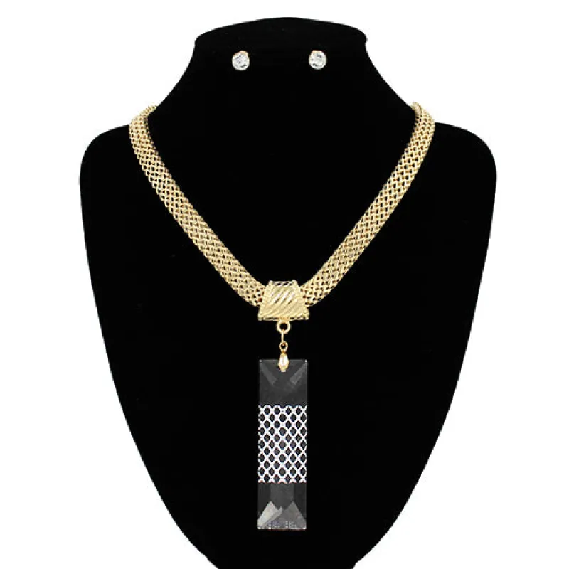 GOLD NECKLACE SET CLEAR STONE ( 7305 GDCLR ) sold by Oh My Jewelry