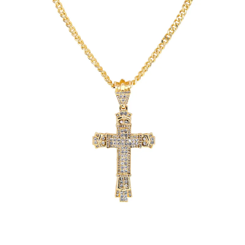 GOLD NECKLACE CROSS PENDANT CLEAR STONES ( 18382 CRG ) sold by Oh My Jewelry