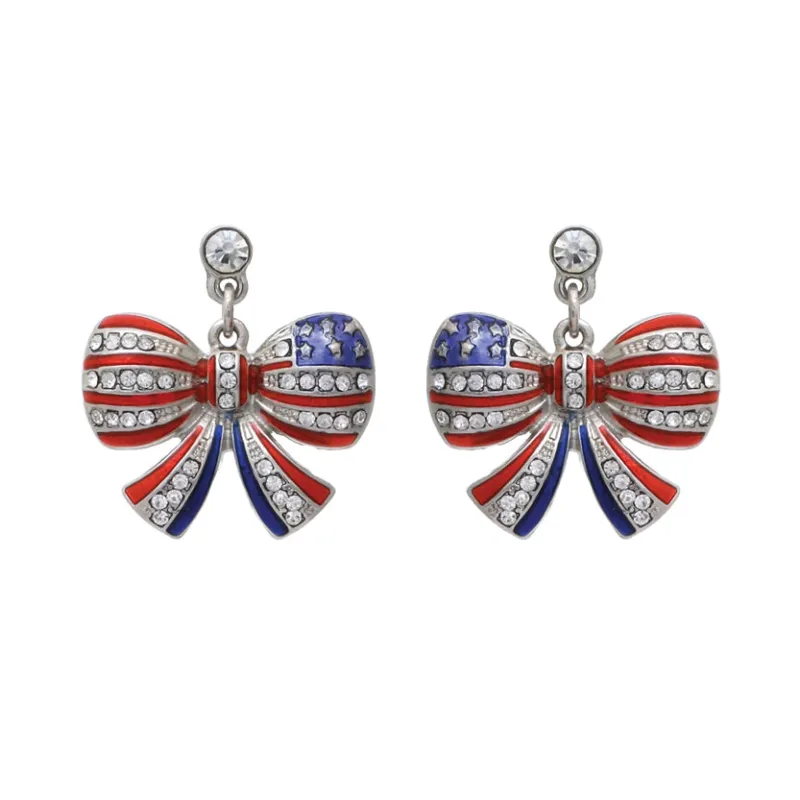 SILVER BOW AMERICAN FLAG EARRINGS ( 23394 S ) made by Rebecca Minkoff