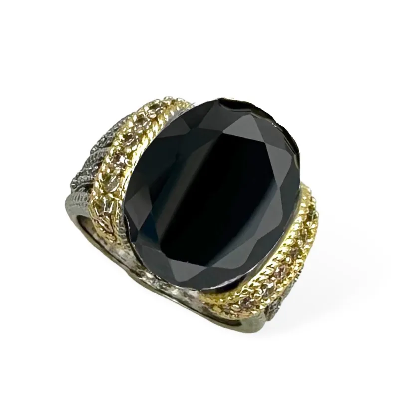 SILVER GOLD RING BLACK CZ STONE SIZE 9 ( 2123 KJ-9 ) sold by Oh My Jewelry