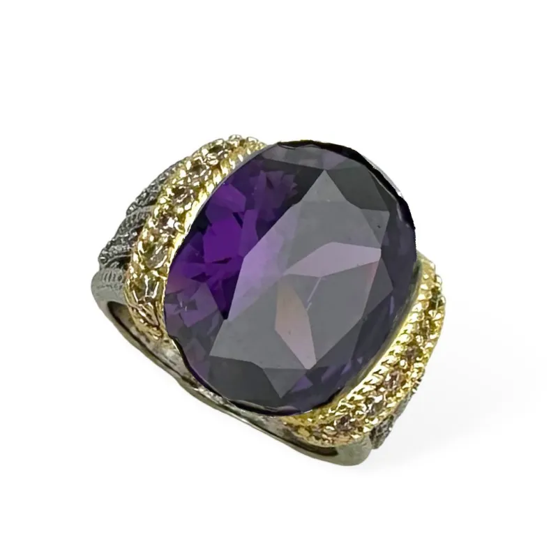 SILVER GOLD RING AMETHYST STONE SIZE 9 ( 2123 KA-9 ) sold by Oh My Jewelry