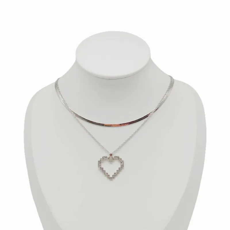 SILVER HEART NECKLACE CLEAR STONES ( 0336 RHXX ) sold by Oh My Jewelry