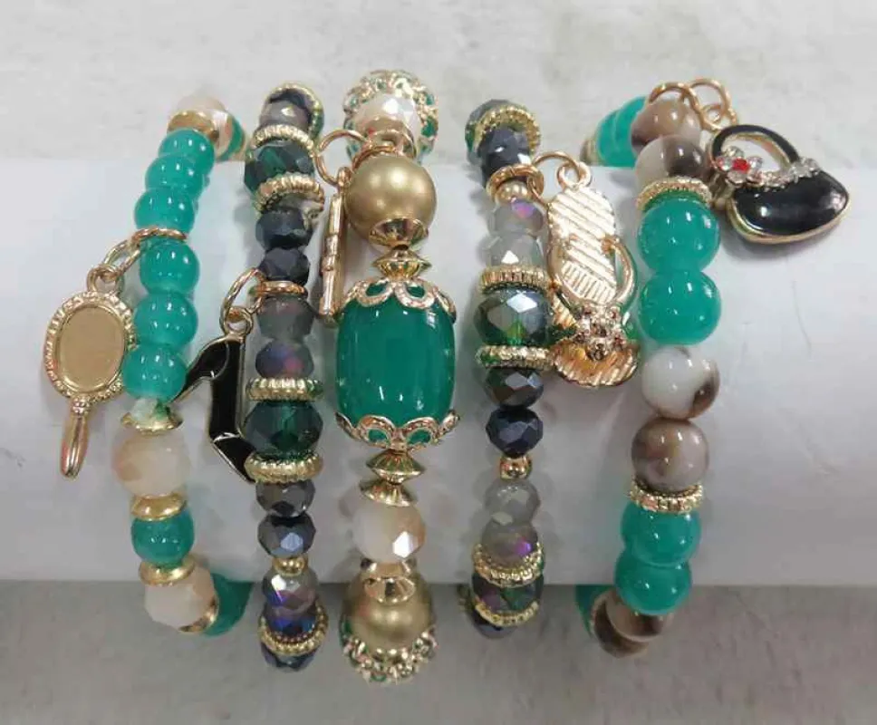 GOLD TURQUOISE STRETCH BRACELETS BEAUTY CHARMS ( 5902 GTQ ) sold by Oh My Jewelry