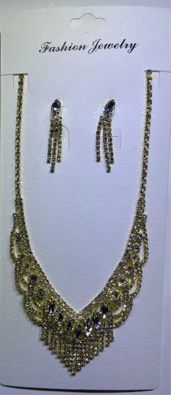 GOLD NECKLACE SET CLEAR STONES ( 10896 G ) sold by Oh My Jewelry