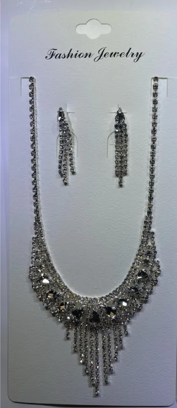SILVER NECKLACE SET CLEAR STONES ( 10882 S ) sold by Oh My Jewelry