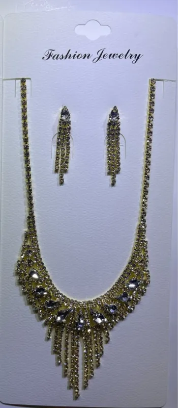 GOLD NECKLACE SET CLEAR STONES ( 10882 G ) sold by Oh My Jewelry