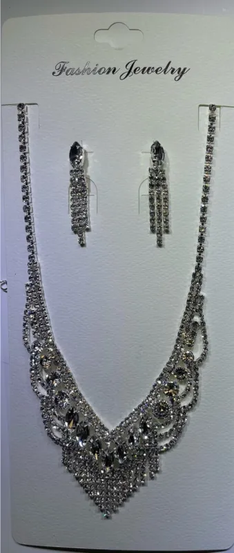 SILVER NECKLACE SET CLEAR STONES ( 10896 S ) sold by Oh My Jewelry