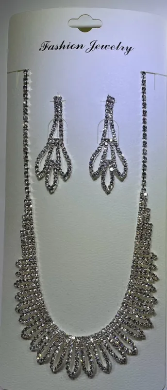 SILVER NECKLACE SET CLEAR STONES ( 10890 S ) sold by Oh My Jewelry