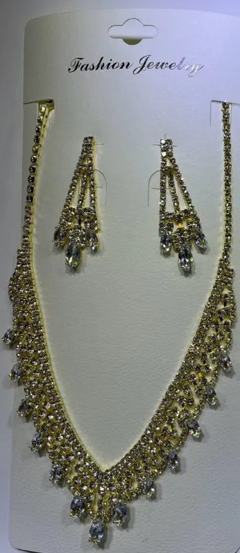 GOLD NECKLACE SET CLEAR STONES ( 10891 G ) sold by Oh My Jewelry
