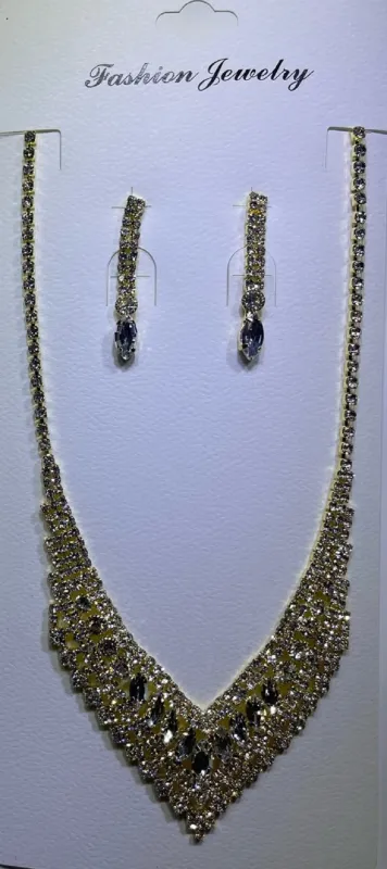 GOLD NECKLACE SET CLEAR STONES ( 10894 G ) sold by Oh My Jewelry