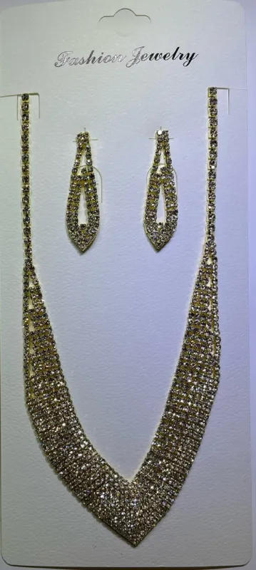 GOLD NECKLACE SET CLEAR STONES ( 10881 G ) sold by Oh My Jewelry