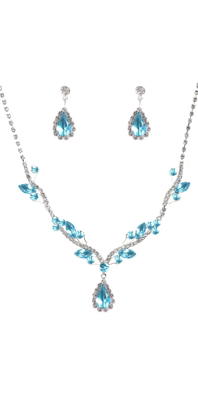 SILVER NECKLACE SET CLEAR TURQUOISE STONES ( 20040 TQSV ) made by Oh My Jewelry