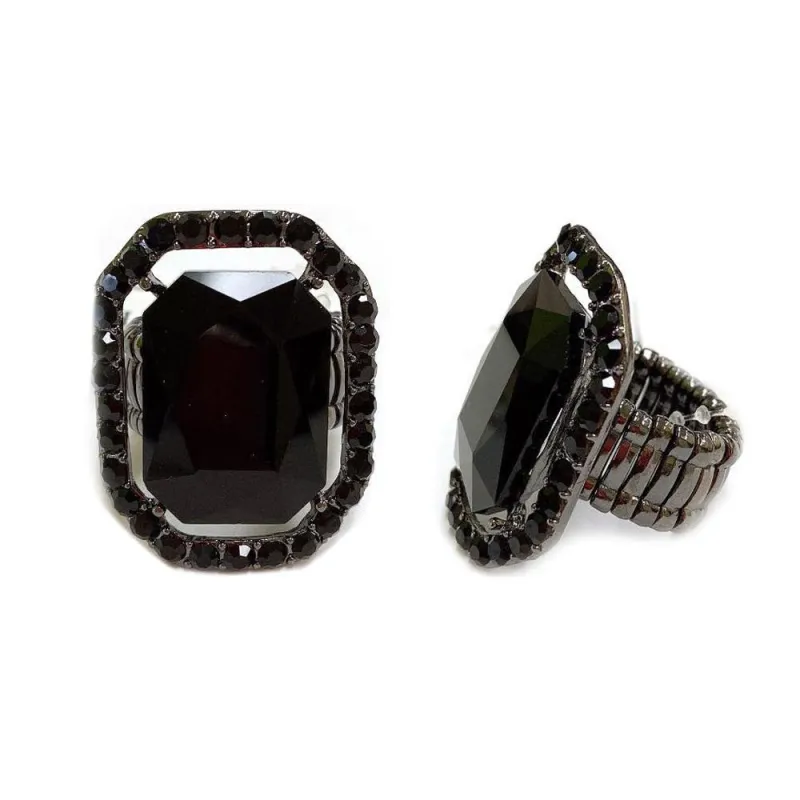 SILVER STRETCH RING BLACK STONES ( 168 BJT ) sold by Oh My Jewelry