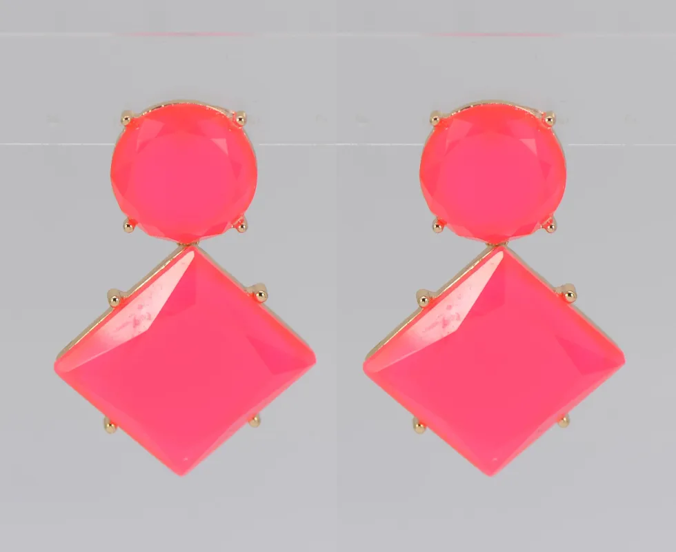 GOLD NEON PINK STONE EARRINGS ( 4801 GLNPK ) sold by Oh My Jewelry