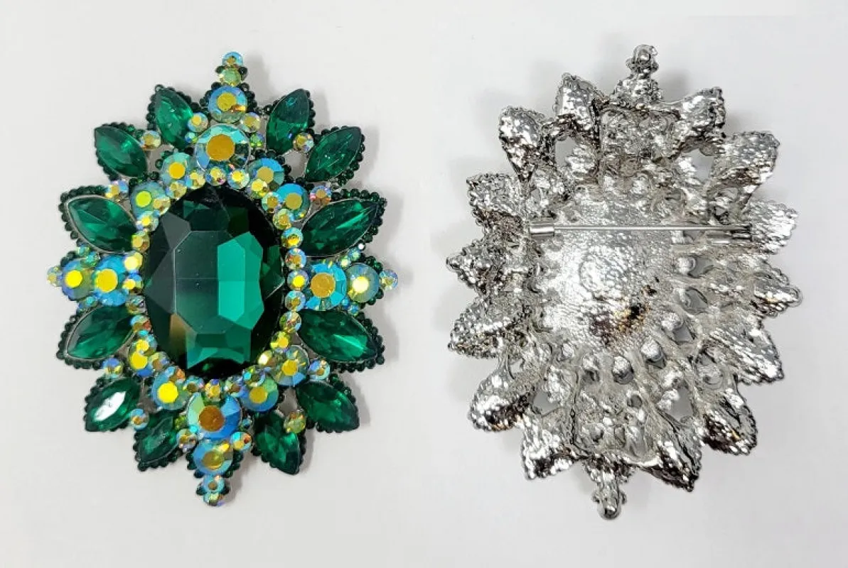 SILVER GREEN BROOCH ( 10008 GGR ) made by Oh My Jewelry