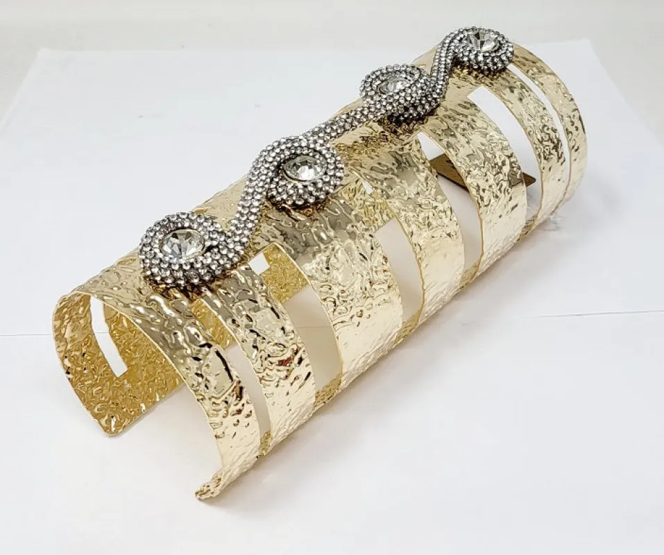GOLD ARM CUFF BANGLE CLEAR STONES ( 10397 G ) sold by Oh My Jewelry