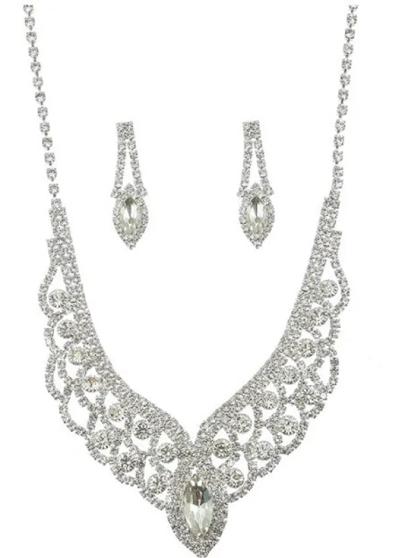 SILVER NECKLACE SET CLEAR STONES ( 20376 CLSV ) sold by Oh My Jewelry