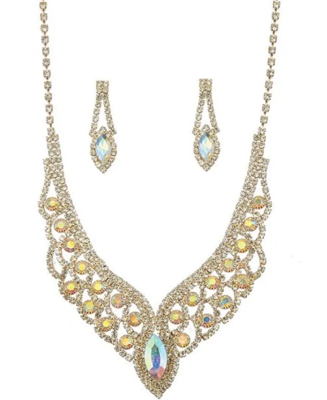 GOLD NECKLACE SET CLEAR AB STONES ( 20376 ABGD ) made by Oh My Jewelry