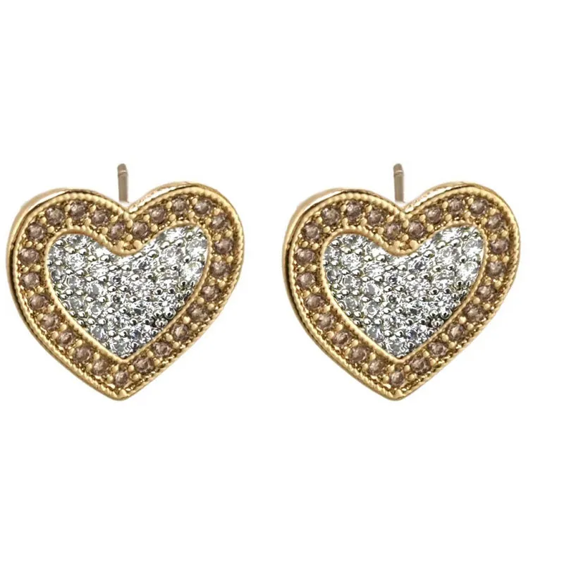 14K GOLD PLATED HEART EARRINGS CLEAR CZ STONES ( 9295 E ) sold by Oh My Jewelry