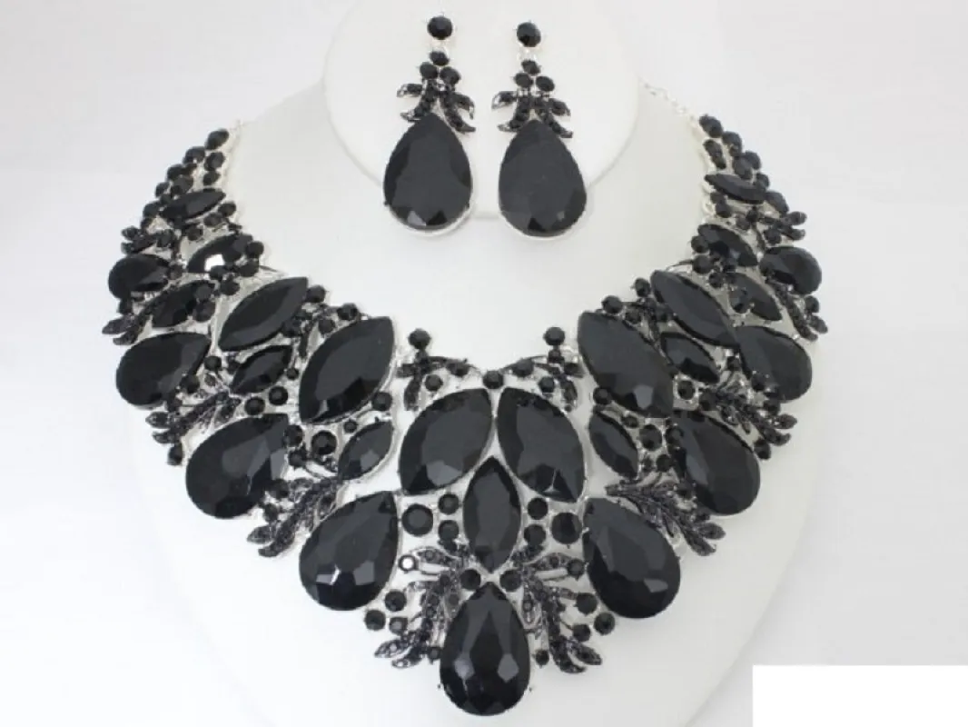 MARQUISE TEARDROP STONE NECKLACE SET ( 19432 SBK ) sold by Oh My Jewelry