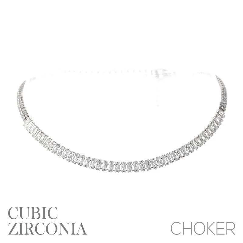 SILVER CHOKER NECKLACE CZ CUBIC ZIRCONIA STONES ( 17769 ) sold by Oh My Jewelry