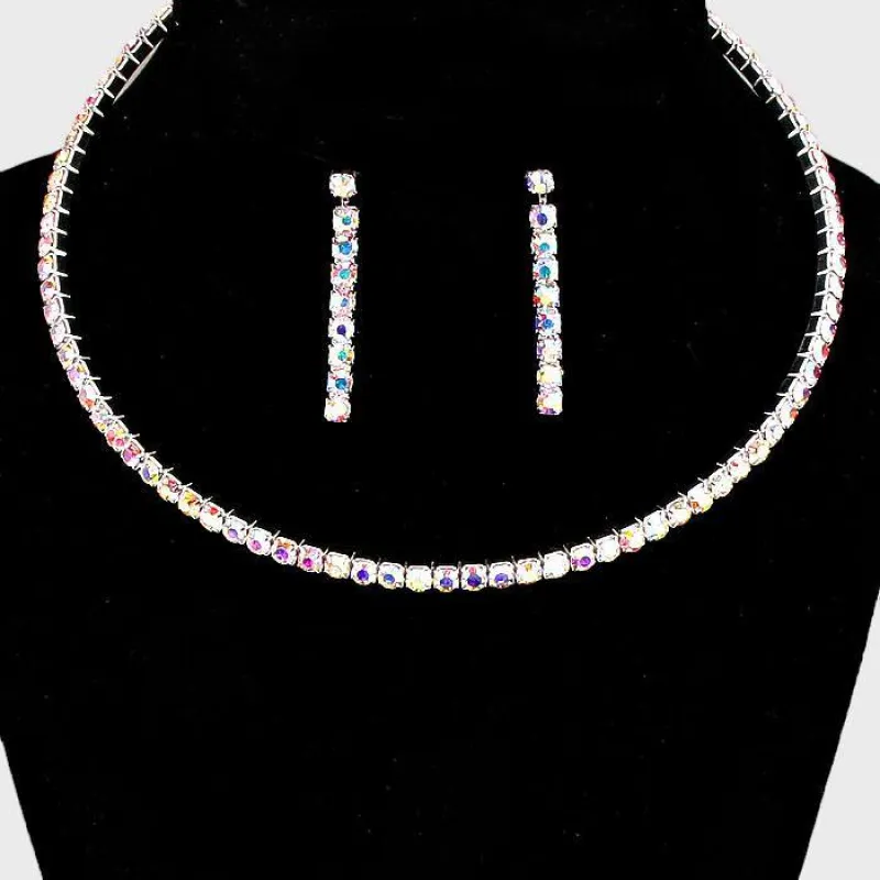 1 LINE SILVER AB RHINESTONE CHOKER NECKLACE SET ( 8516 SAB ) sold by Oh My Jewelry
