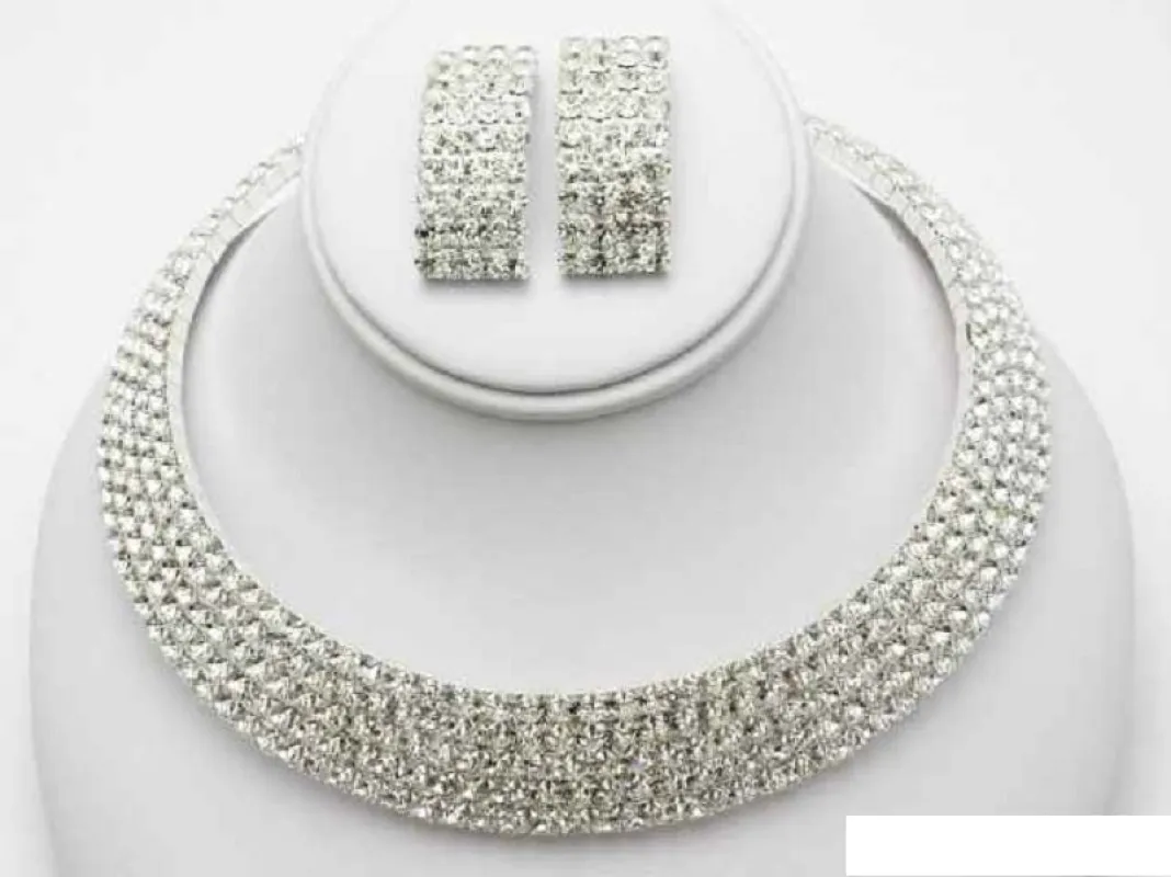 SILVER CHOKER NECKLACE SET CLEAR STONES ( 10720 S ) sold by Oh My Jewelry
