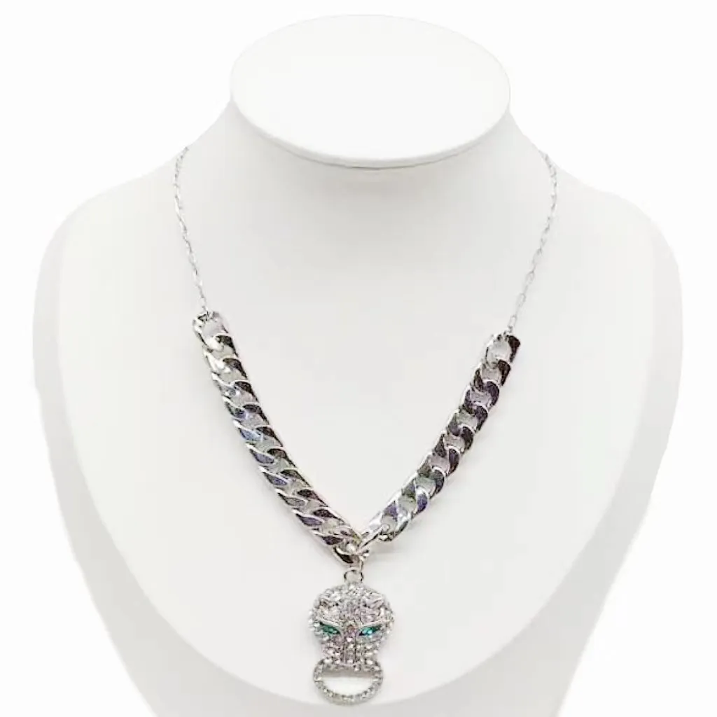 SILVER CAT NECKLACE CLEAR STONES ( 0179 RHCR ) sold by Oh My Jewelry